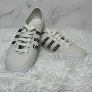 Adidas Women's White Canvas Sneakers with Bling Stripes